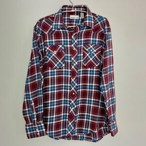 Wrangler Wrancher Plaid Pearl Snap Western Shirt – Maroon & Blue, XL